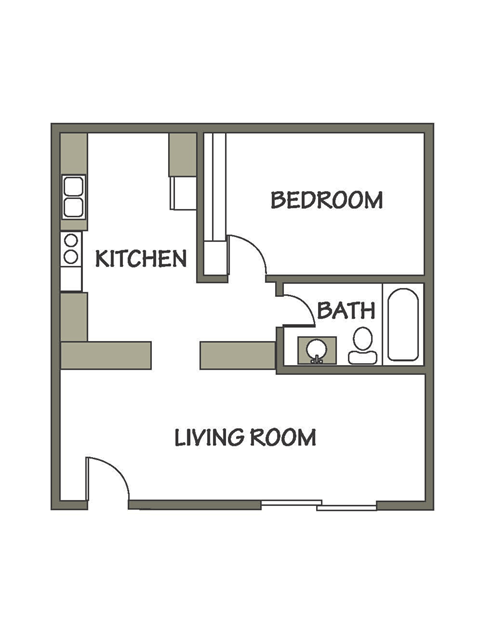 Floor plan for 1 bed, 1 bath, 625 sqft